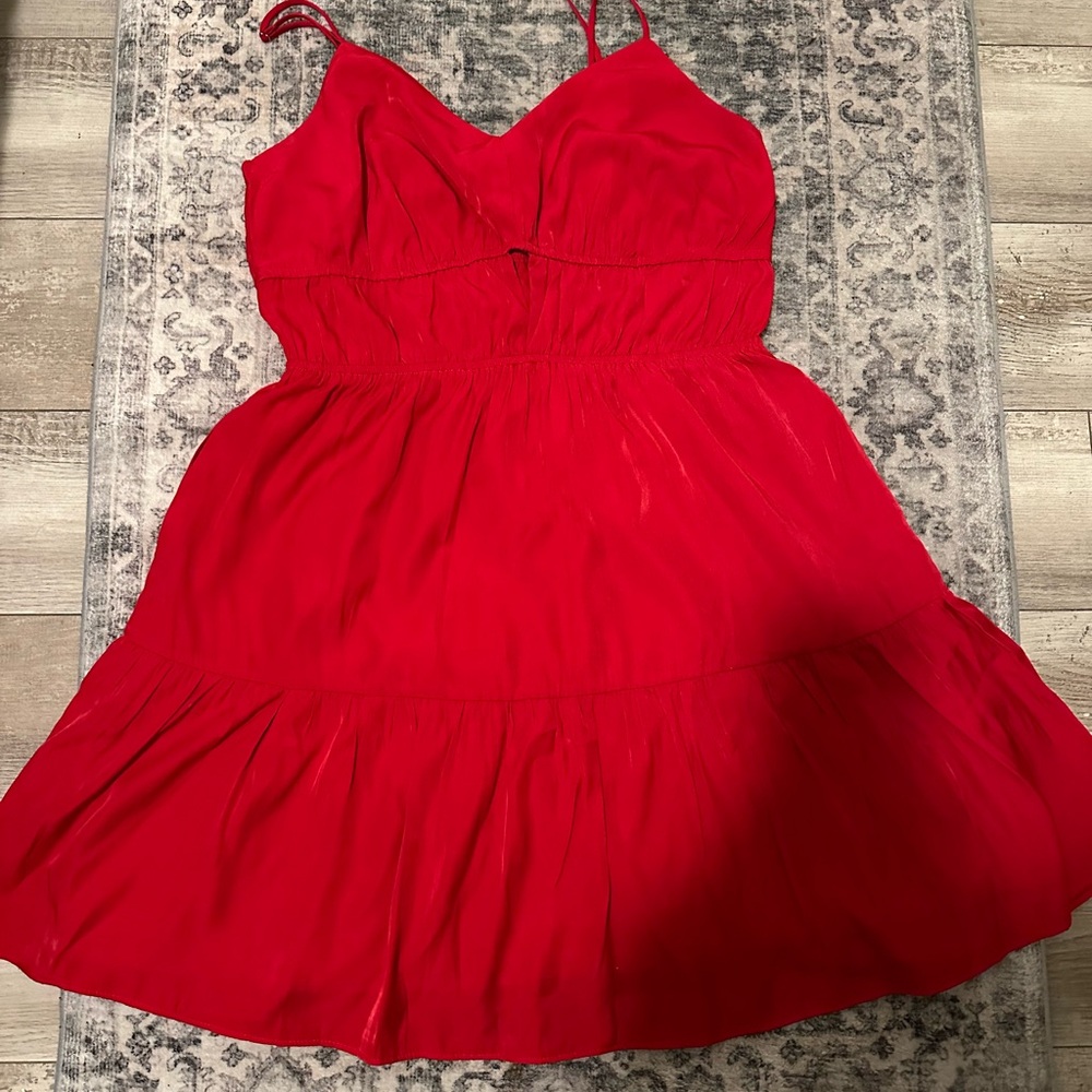 Sleeveless Red Mini Dress with V-Neck and Tiered Skirt